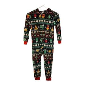 Cat & Jack New Christmas Food Fair Isle Sleepwear Footless Hood Size XS 4/5
